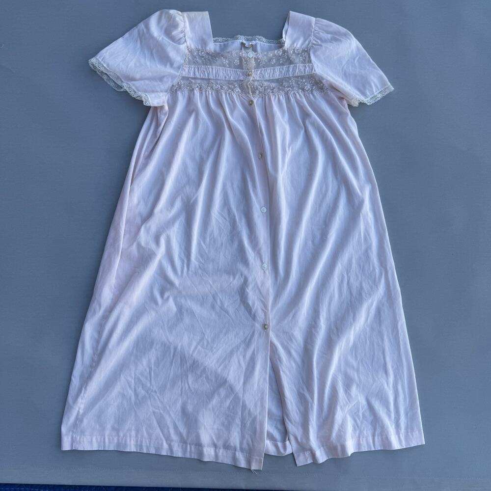 Barbizon Nightgown Pajama Medium Chemise Cotton Pink Embroidered Vintage